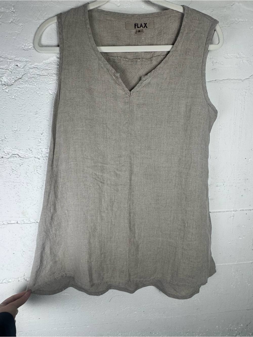 FLAX 100% Linen Sleeveless V-Neck Tank Top Tunic in Taupe Lagenlook Size P or S
